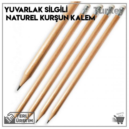 Yuvarlak Silgili Naturel Kurşun Kalem Gülibrişim